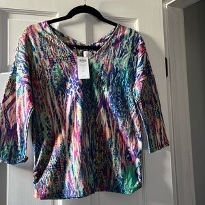 NWT. Chico 3/4 sleeves cotton v neck top.  Size 0